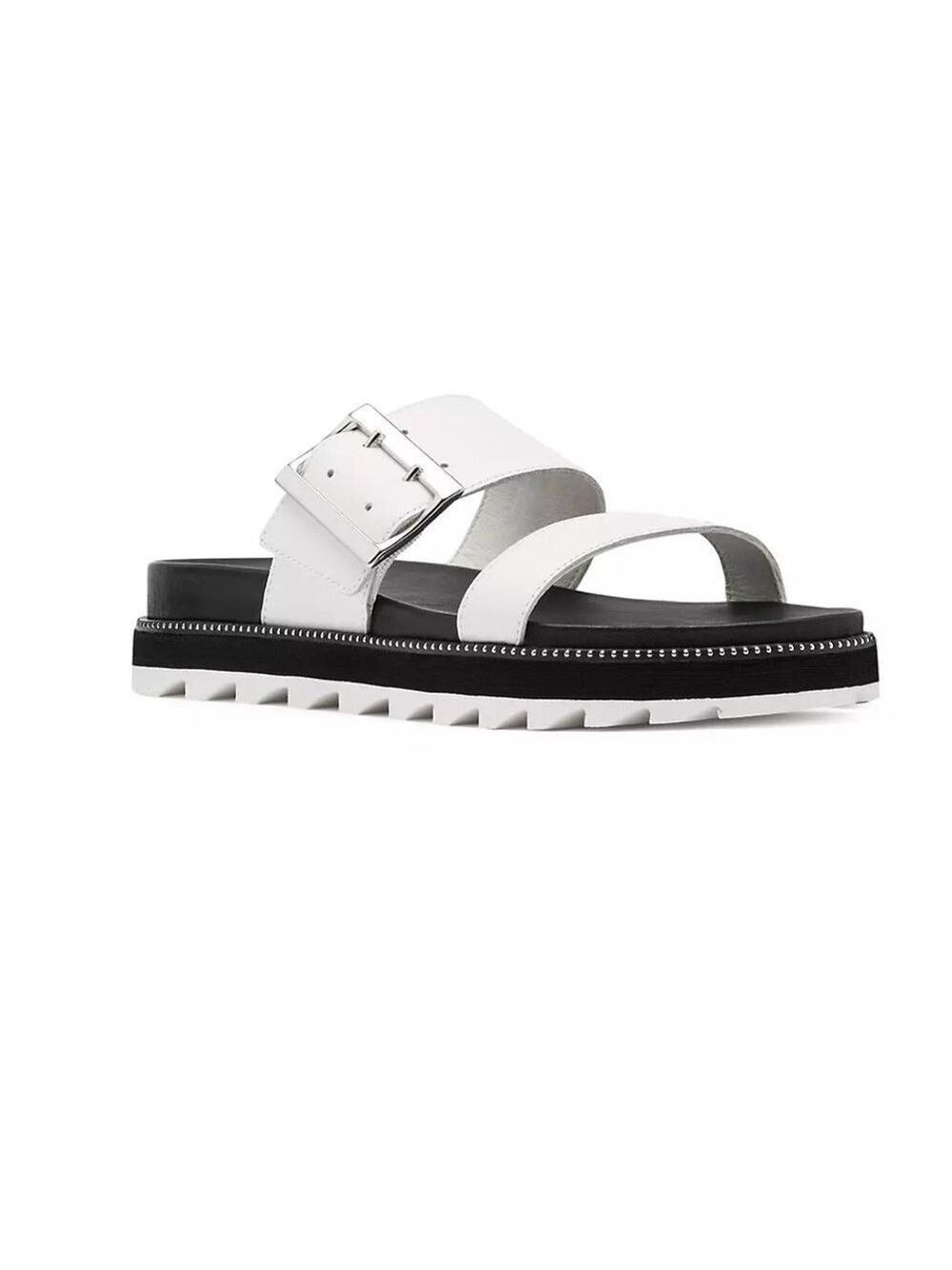 Sorel Black White Leather Buckle Slides Sandal Size 6